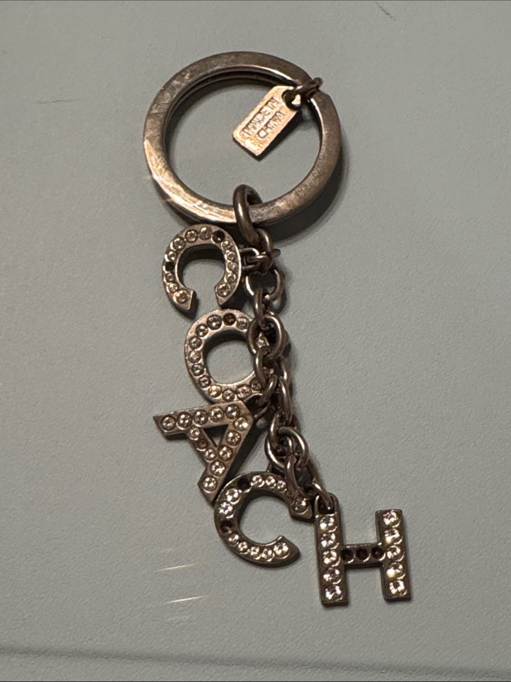 Coach Vintage Silver-Tone Crystal Logo Letter Charm Keyring